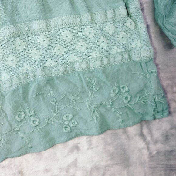 American Eagle Womens Small Green Boho Peasant Top Long Sleeve Embroidered Tunic - Picture 3 of 9